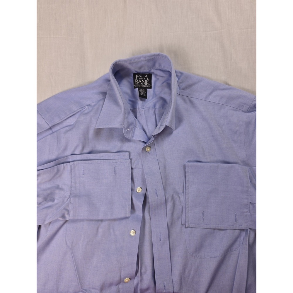 Jos. A. Bank Shirt Mens 15 32/33 Blue Solid Slim Fit Traveler Dress Long Sleeve